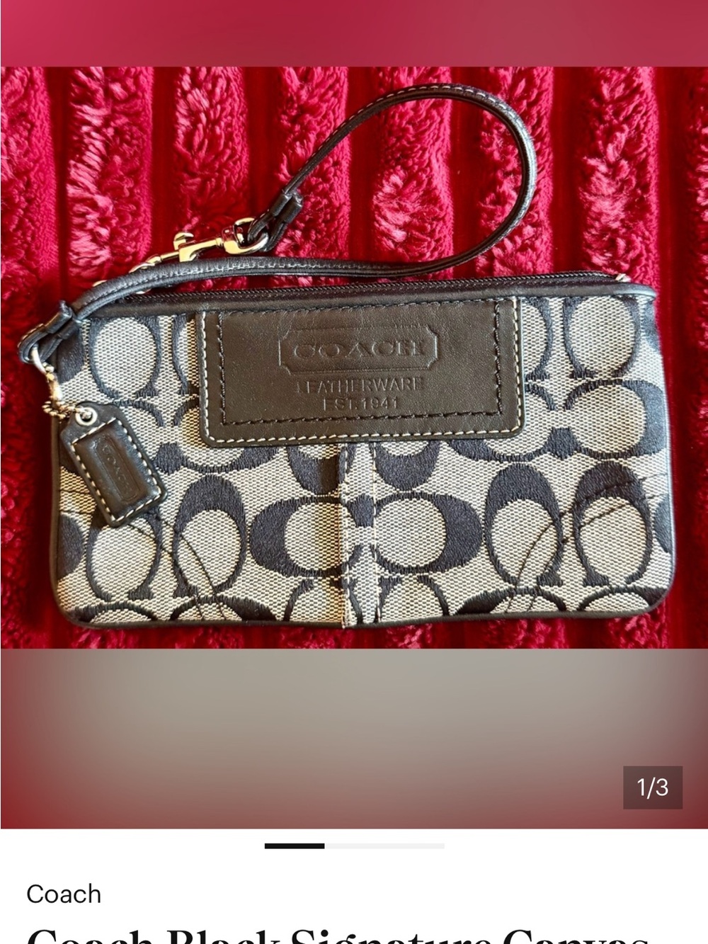 Coach Signature Canvas Wristlet in Black and Cream
